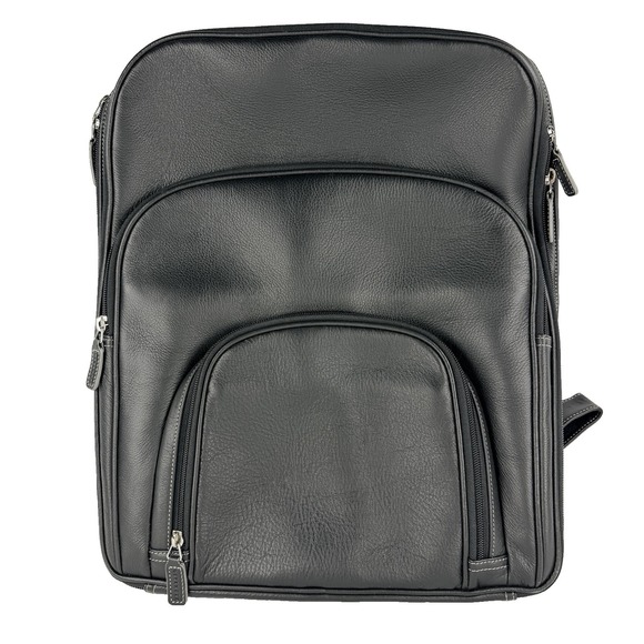 NWOT RARE Levenger Leather Laptop Bag Backpack Black 16x14 Zipper Straps